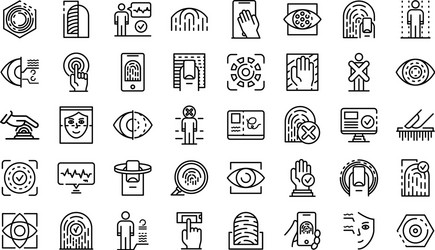 biometric authentication icons set outline style vector image