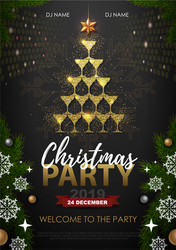 Christmas party poster with golden champagne vector