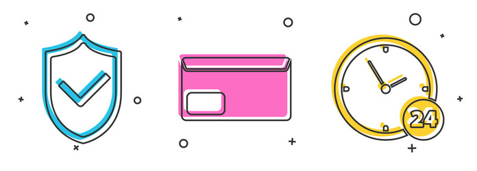 set shield with check mark envelope and clock 24 vector image