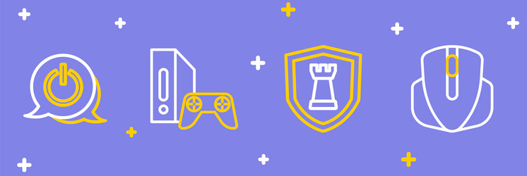 set line computer mouse chess shield game console vector image
