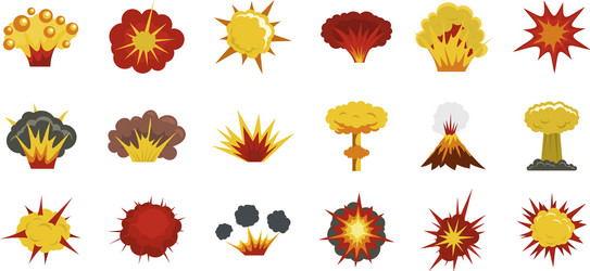 Explosion effect icons set flat style Royalty Free Vector