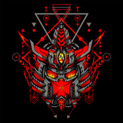 Japanese samurai robot with sacred geometry can vector