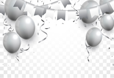 Silver balloons and confetti on white background Vector Image