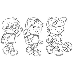 children going to play basketball vector