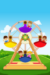 Kids riding a ferris wheel vector