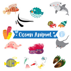 ocean animal cartoon set 1 on white background vector