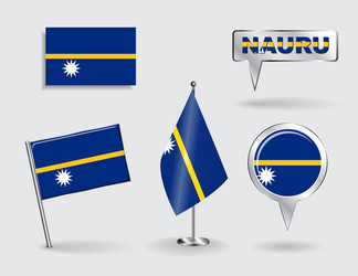 Set of nauru pin icon and map pointer flags vector