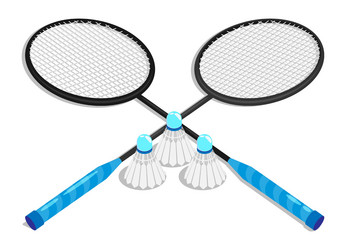 isometric set of shuttlecocks and rackets vector