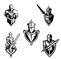 set of monochrome knights emblems badges labels Vector Image