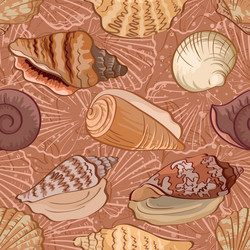 Seamless background outline seashells Royalty Free Vector