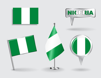 Set of nigerian pin icon and map pointer flags vector