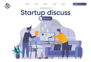 startup discuss landing page with header partners vector