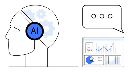 ai-powered human profile with speech and data vector image