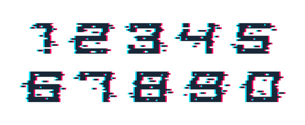 glitch noisy geometric numbers set in analog vector image