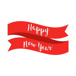 Happy new year text with red ribbon on white vector