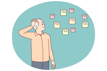 old man use notes suffering from memory loss vector image