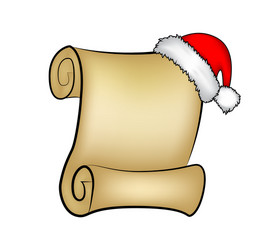 christmas paper scroll card with santa caphat vector image