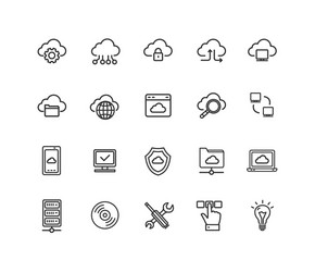 Cloud Computing Icon Set - Thin Line vector image