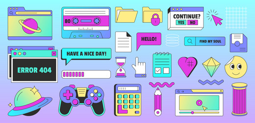 Vaporwave pc desktop with user interface elements Vector Image