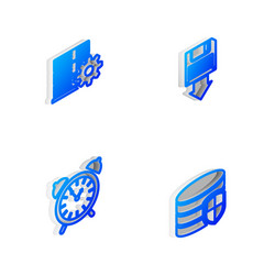 Set isometric line floppy disk backup server vector