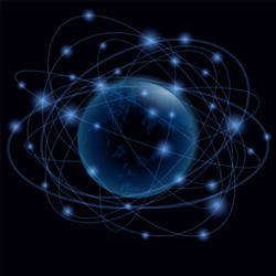 Blue planet in the web of satellite orbits vector