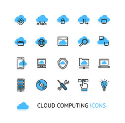 Cloud computing sign thin line icon set vector