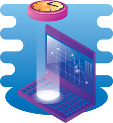 laptop computer with time clock vector image