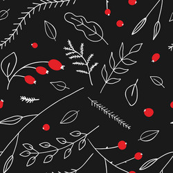 Seamless pattern with twigs and red berries vector