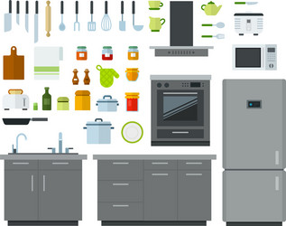 Set kitchen tools icons flat vector