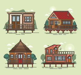 set of floating house structure swimming building vector