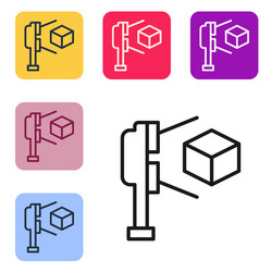 Black line 3d scanner with cube projection icon vector