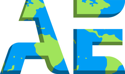 Initial ae logo design with world map style vector