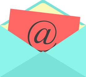 Open envelope with red paper sheet and at sign vector