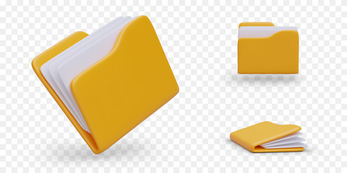 3d yellow folder with documents plastic file vector