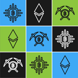 set line cpu mining farm crossed pickaxe vector image