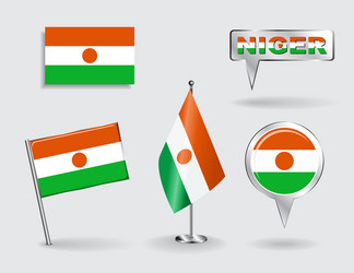 Set of niger pin icon and map pointer flags vector