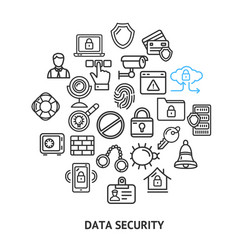 Data security sign round design template thin line vector