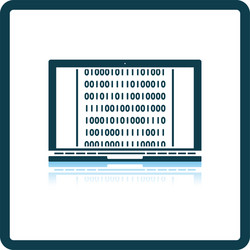 laptop with binary code icon vector