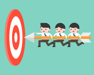 Tiny businessmen carrying arrow to reach goal vector