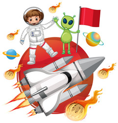 isolated astronaut and alien on mars planet vector image