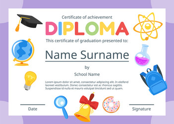 Kids diploma certificate for preschool vector