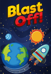 Poster design with spaceship flying in space vector