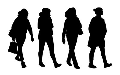 Set women taking a walk concept monochrome vector