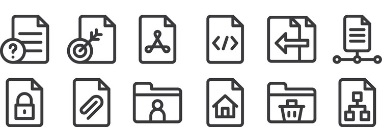 12 set linear document and files icons thin vector image