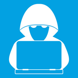 Computer hacker with laptop icon white vector