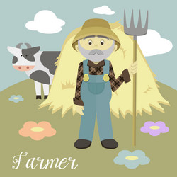 Cartoon farmer holding a pitchfork Royalty Free Vector Image