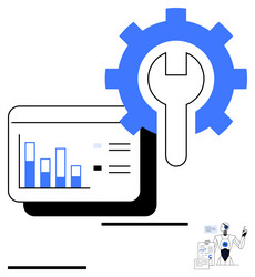 gear and wrench with digital bar chart robot vector image