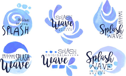 Splash wave original design labels collection vector