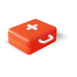 3d simple red first aid kit plasticine cartoon vector