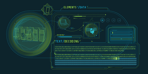 hud interface for processing server data with text vector image